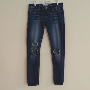 BKE Denim Stella Ankle Skinny Dark Wash Distressed Dark Wash Blue Jean - Size 27